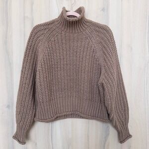Womens Roll Neck Sweater Size S Brown Chunky Knit Turtleneck Cozy Minimalist‎